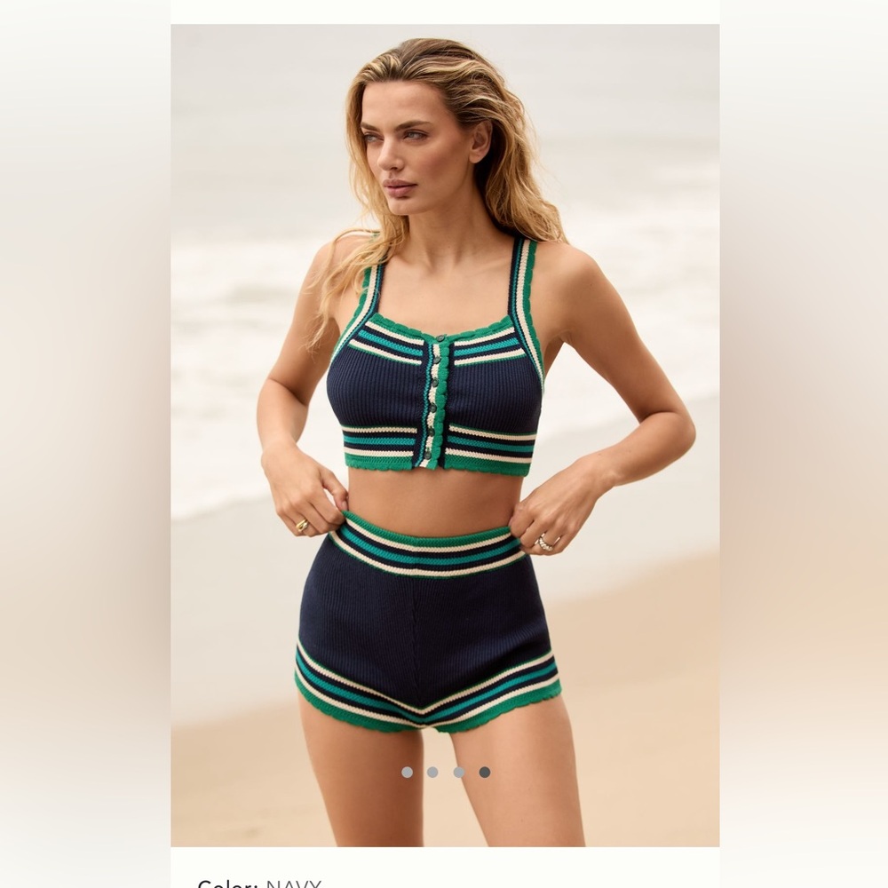 Anthropologie knit crop top and shorts navy medium new
